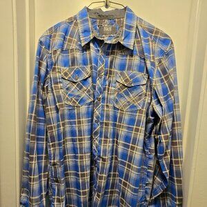 Mens BKE Athletic Fit Shirt Button Down Blue/Grey Plaid Size XXL